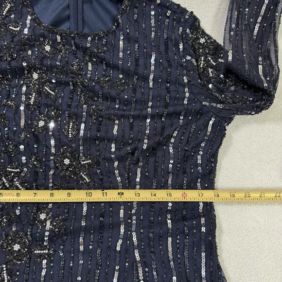 Mac Duggal 93626 Blue Size 12 Embellished Gown High Neck Illusion Long SleeveNWT - Picture 11 of 16